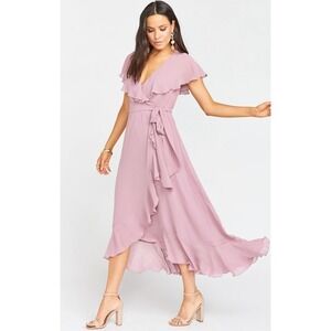 Show Me Your Mumu Jess Ruffle Midi Dress Antique Rose Chiffon M